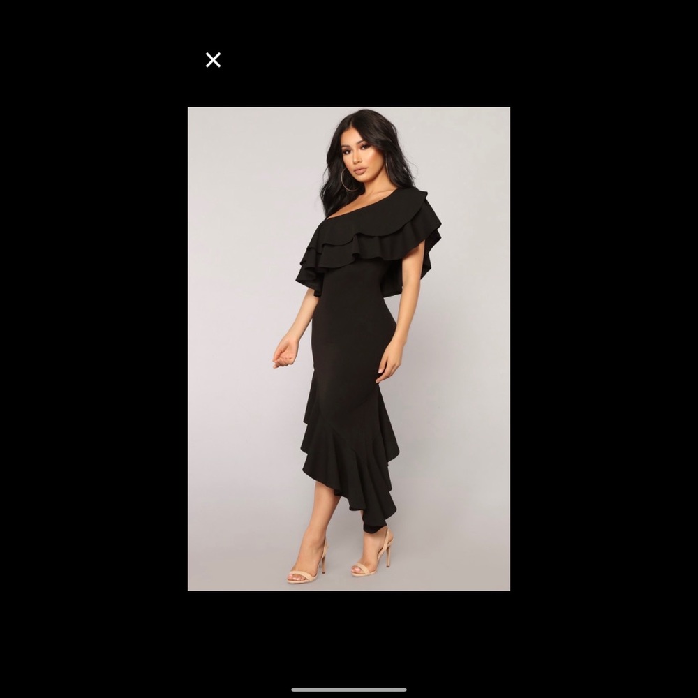 Black Ruffle One Shoulder - Picture 3 of 5